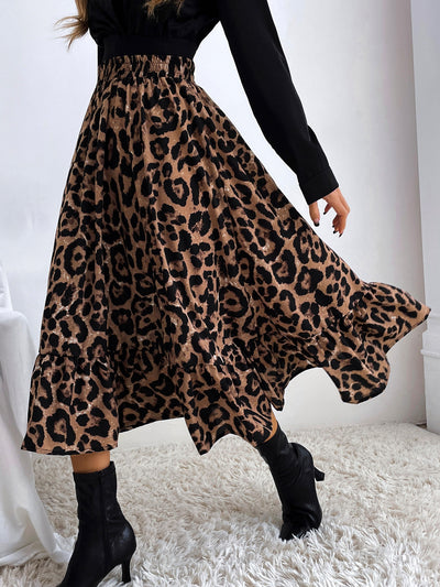 Leopard Print Ruffle Hem Skirt