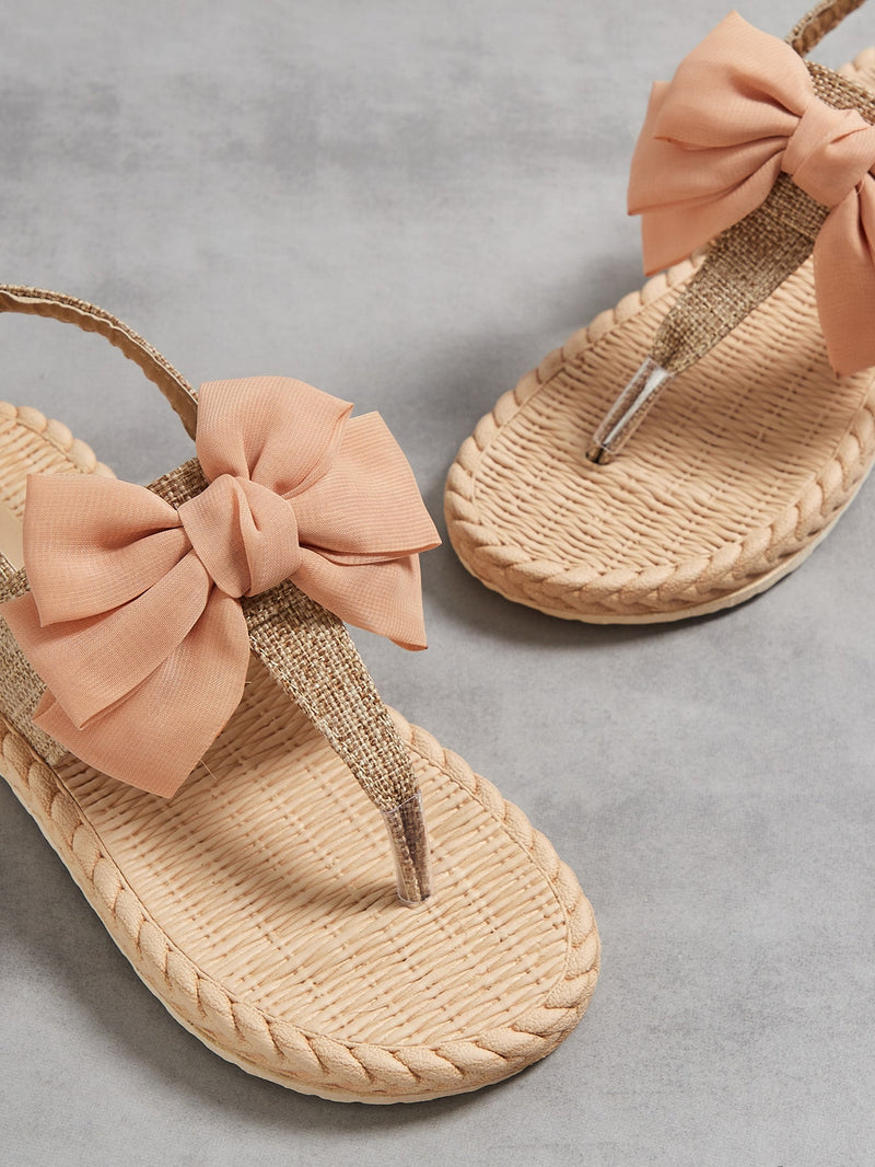 Bow Decor Slingback Thong Sandals