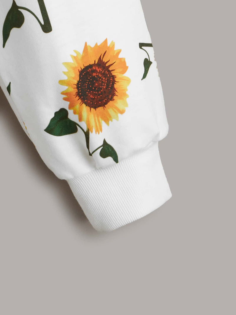 Allover Sunflower Print Twist Front Sweatshirt