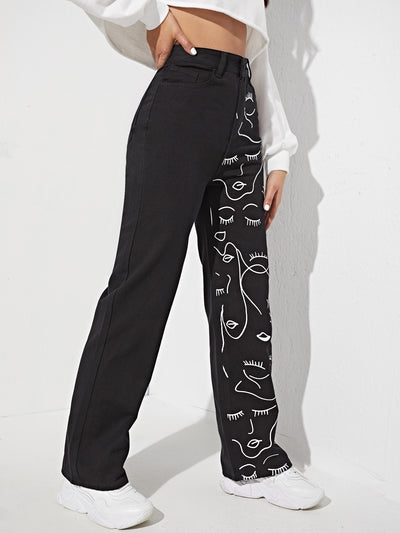 High Waisted Figure Graphic Jeans