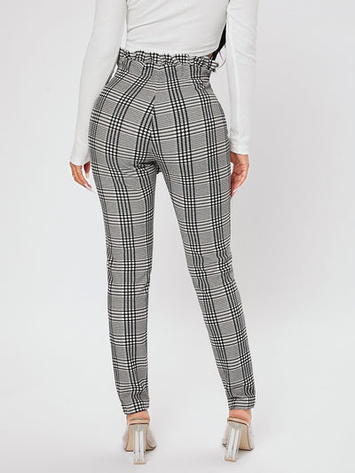 PETITE Plaid Print Paperbag Waist Knot Front Pants