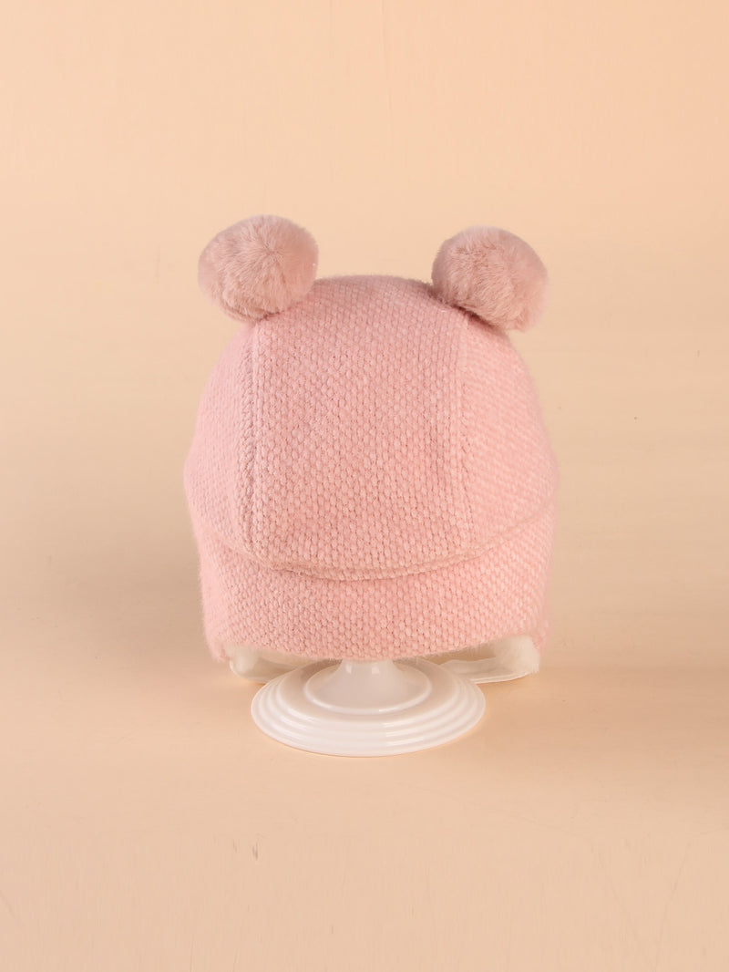 Baby Pom Pom Decor Cartoon Embroidered Hat