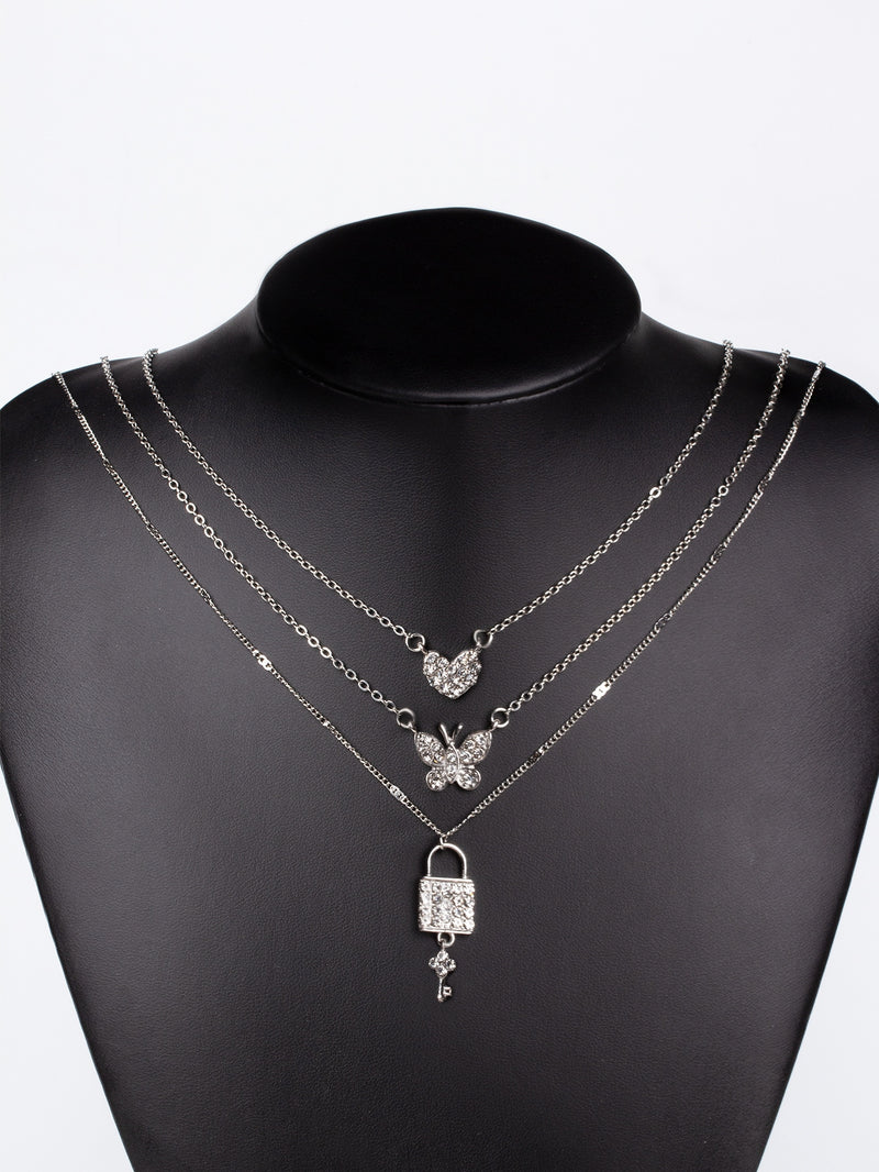 Rhinestone Heart Layered Necklace