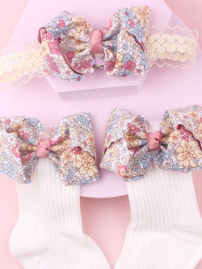 Baby Flower Pattern Bow Decor Hair Band & Socks