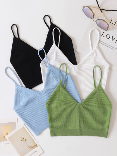 4pcs Solid Crop Knit Top