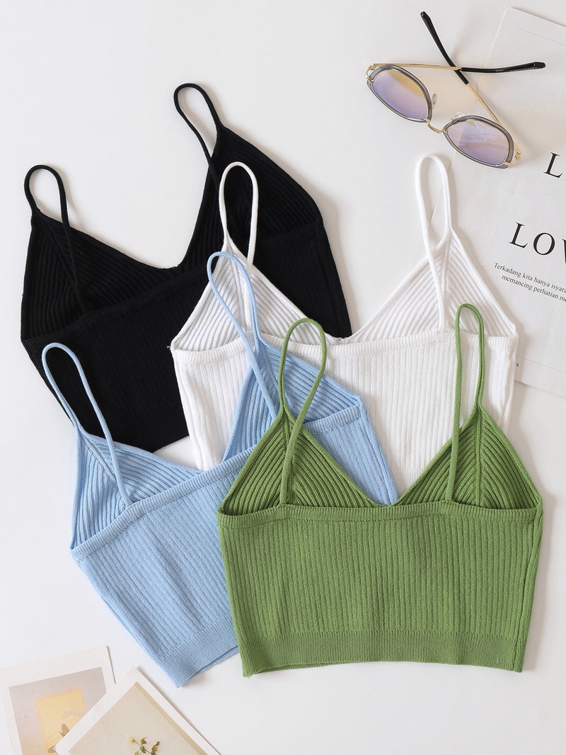 4pcs Solid Crop Knit Top