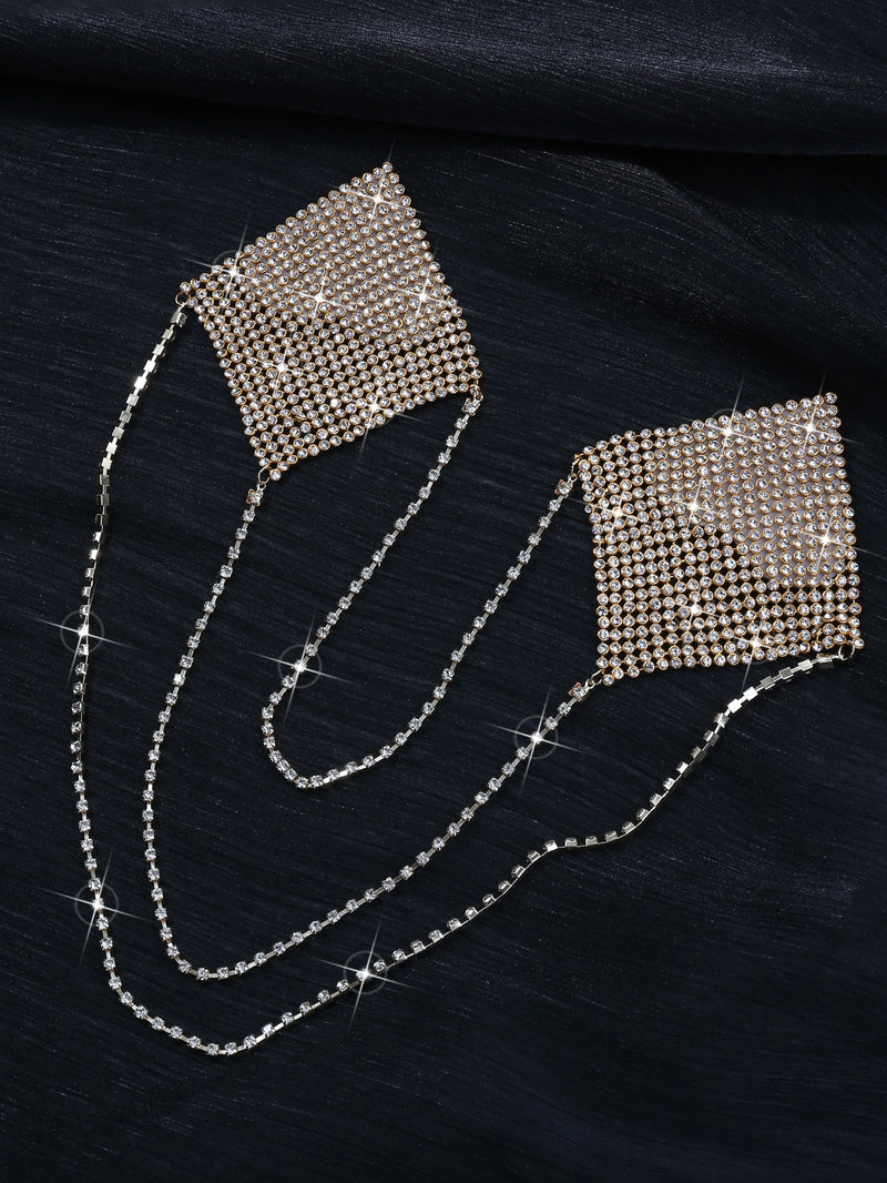 Chain Decor Rhinestone Studded Nipple Cover
