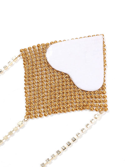 Chain Decor Rhinestone Studded Nipple Cover