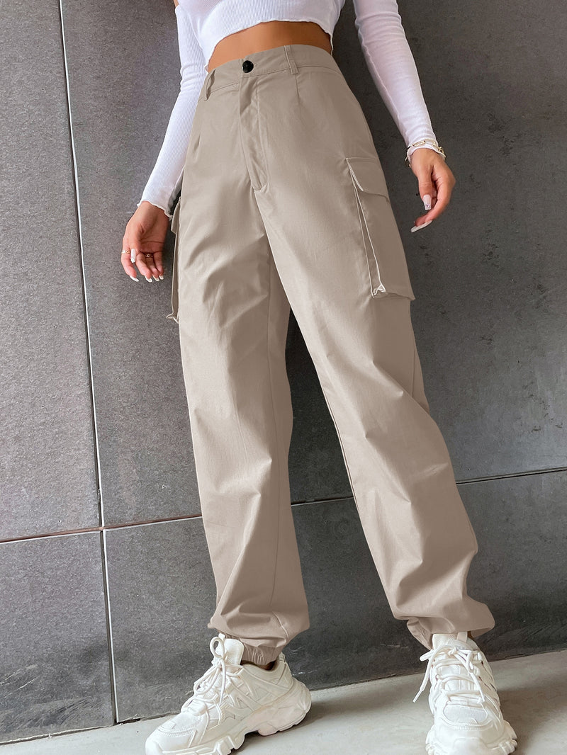 Solid Flap Pocket Pants