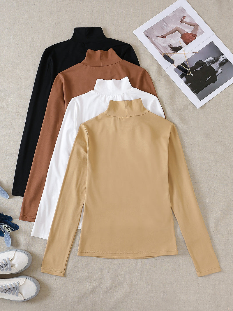 4pcs Solid Stand Neck Tee