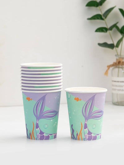 10pcs Mermaid Print Disposable Cup Cartoon Paper Cup For Birthday Party