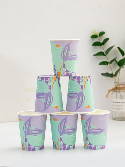 10pcs Mermaid Print Disposable Cup Cartoon Paper Cup For Birthday Party