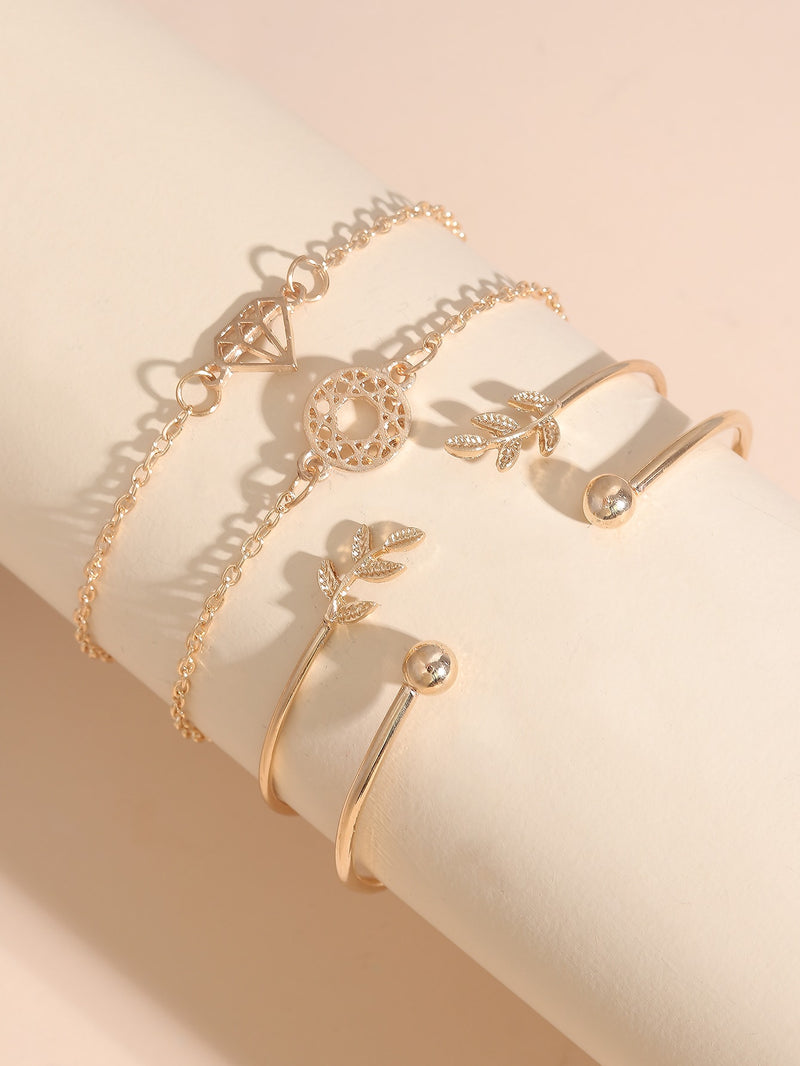 4pcs Leaf Knot Decor Bracelet