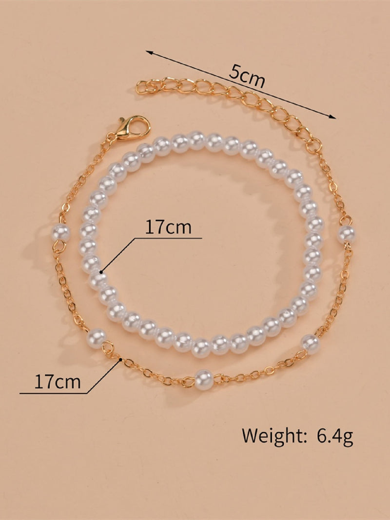 2pcs Faux Pearl Decor Bracelet