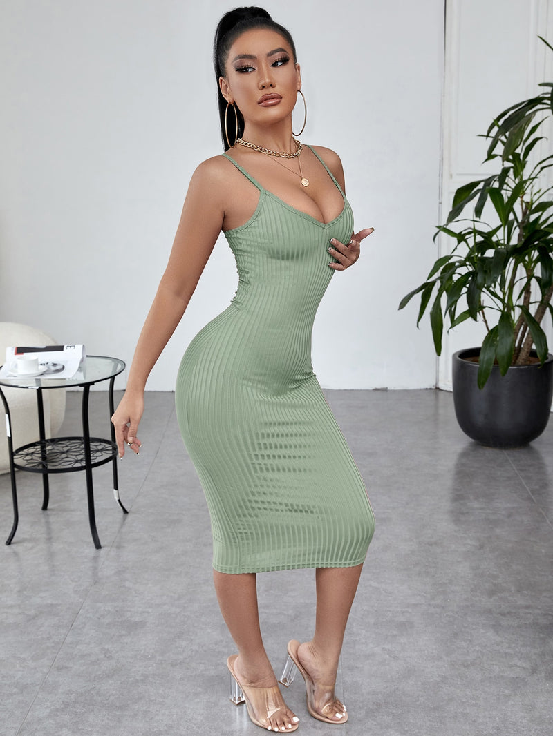 SXY Solid Ribbed Knit Bodycon Dress