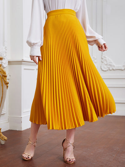 High Waist Solid Pleated Skirt