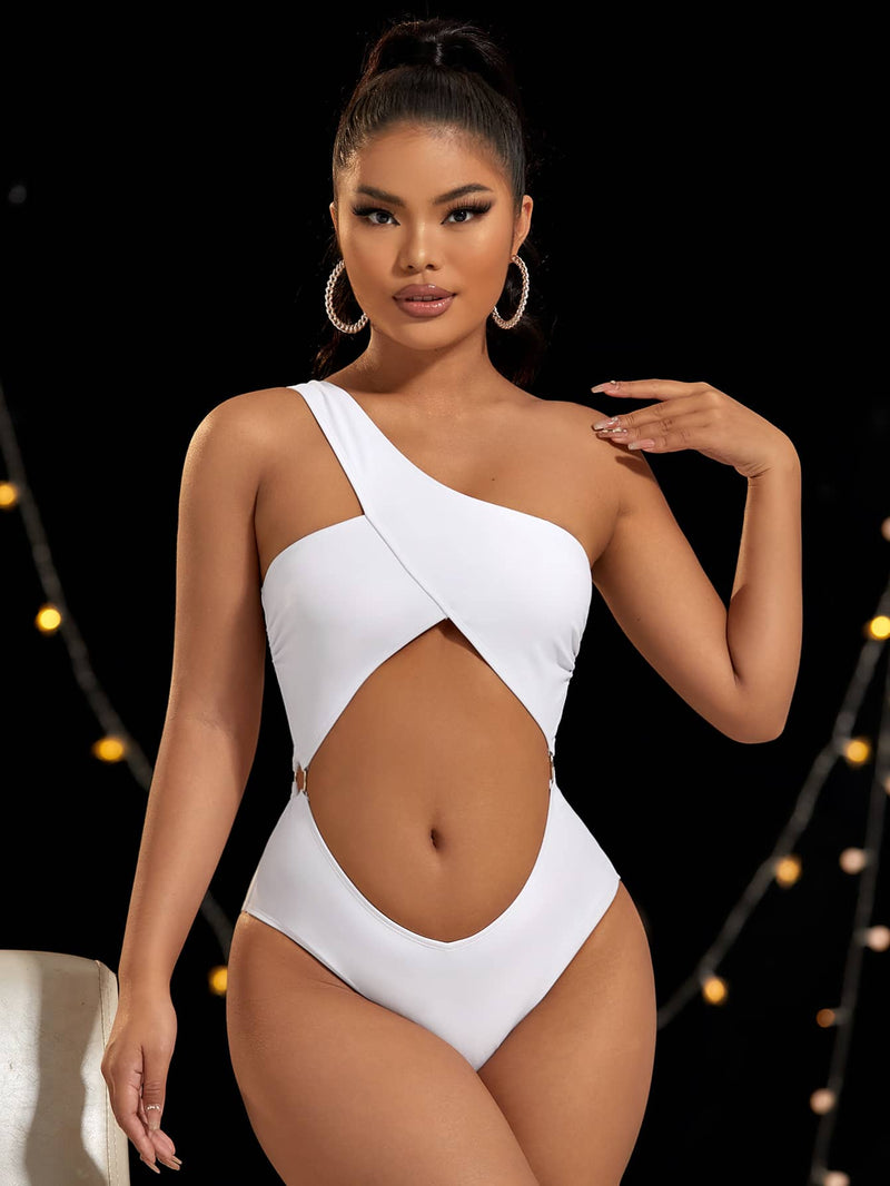 Cut Out One Shoulder One Piece Swimsuit