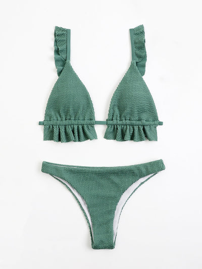 Ruffle Hem Triangle Bikini Swimsuit