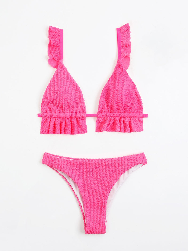 Ruffle Hem Triangle Bikini Swimsuit