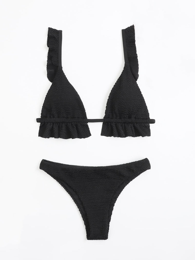 Ruffle Hem Triangle Bikini Swimsuit