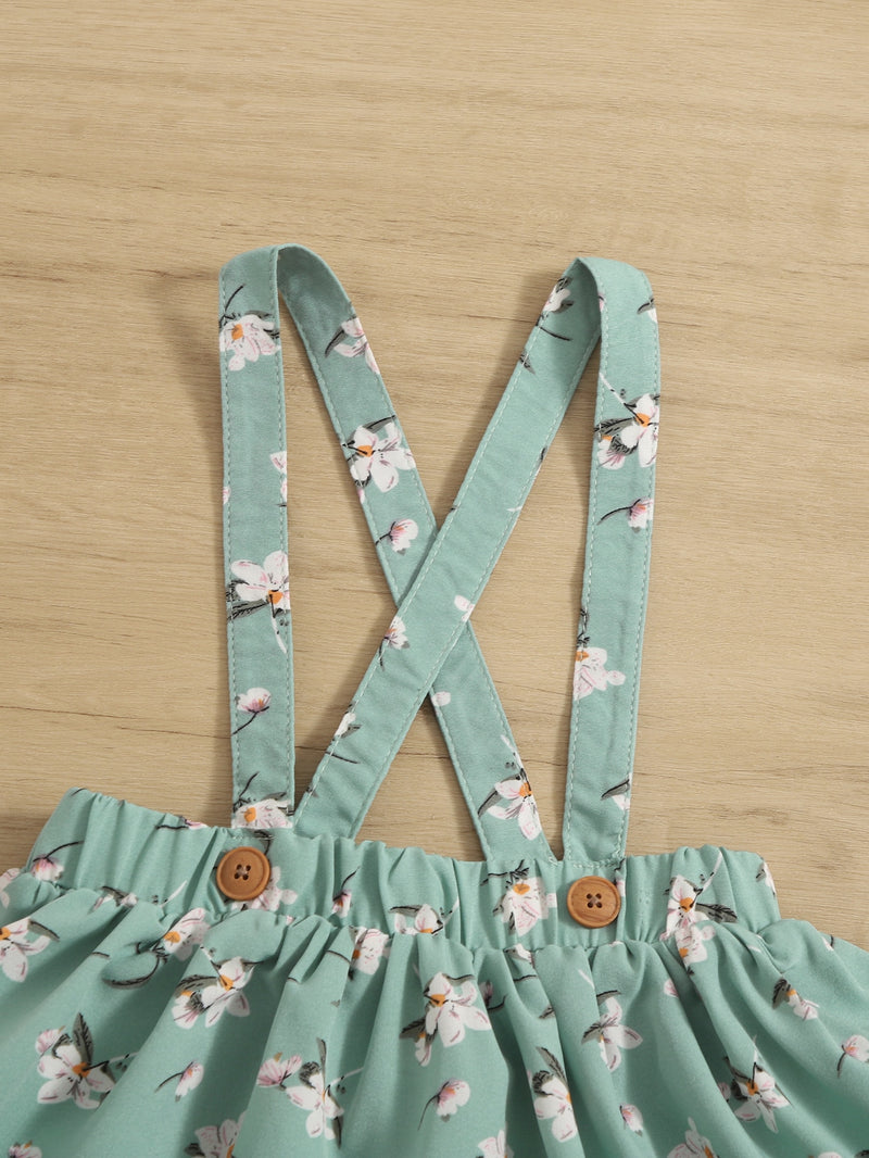 Baby Floral Print Suspender Skirt