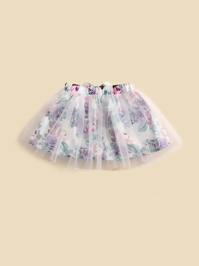 Baby Floral Print Mesh Overlay Bow Front Skirt