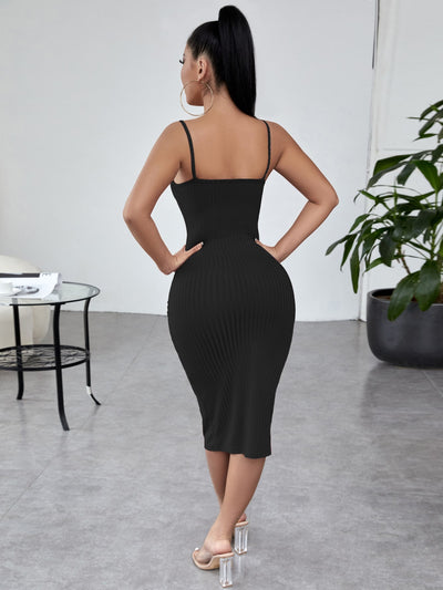 SXY Solid Ribbed Knit Bodycon Dress