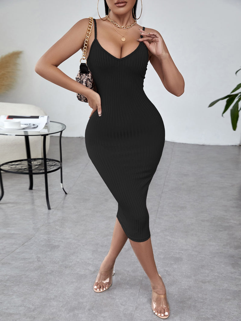 SXY Solid Ribbed Knit Bodycon Dress