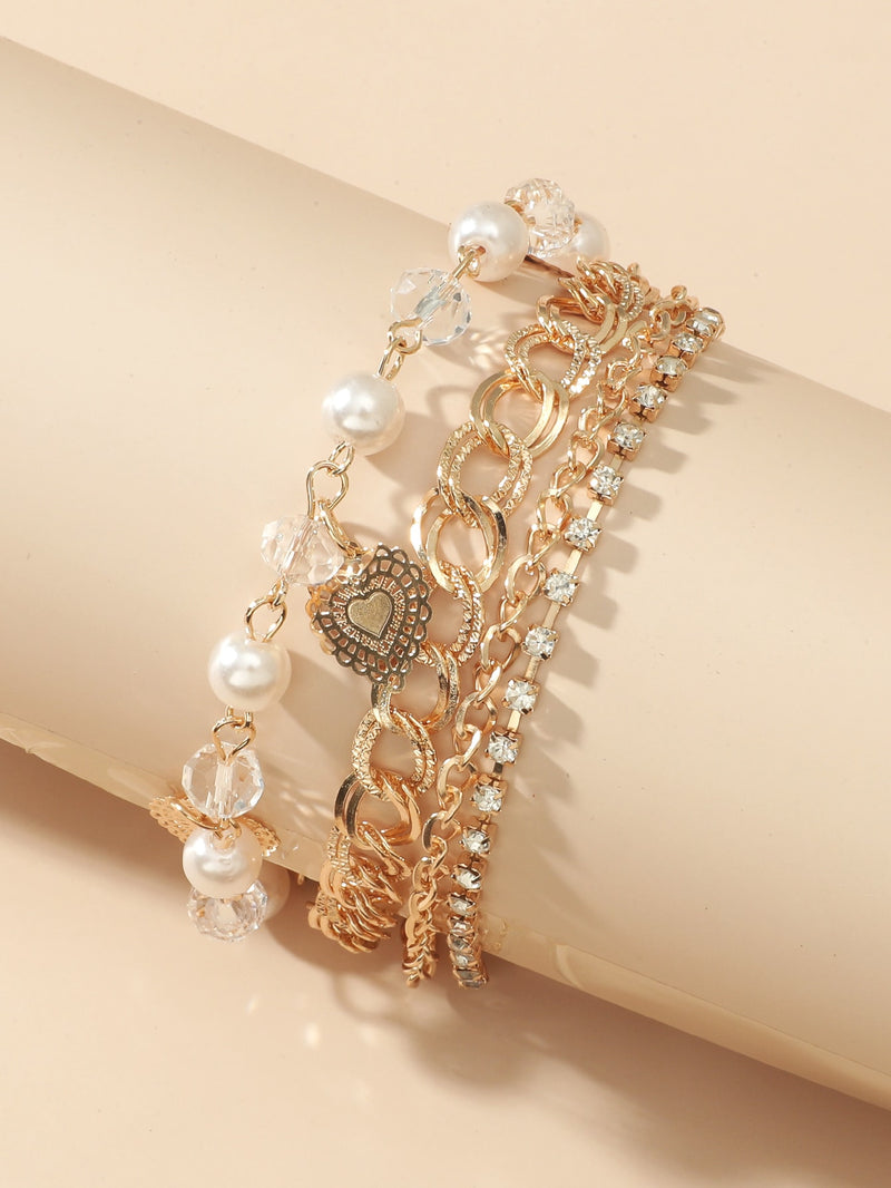 Rhinestone Faux Pearl Decor Bracelet