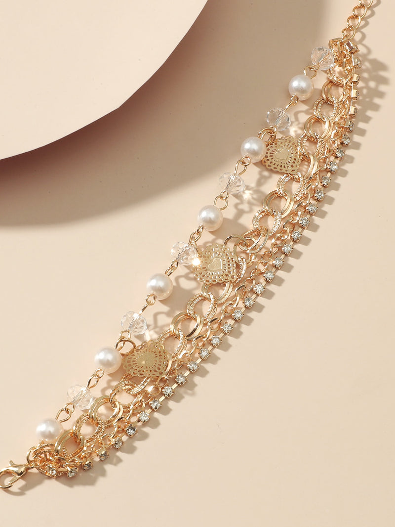 Rhinestone Faux Pearl Decor Bracelet