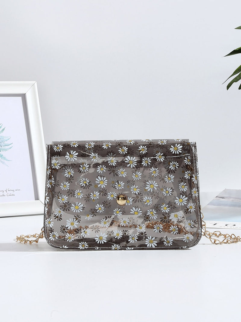 Mini Daisy Print Flap Chain Transparent Square Bag