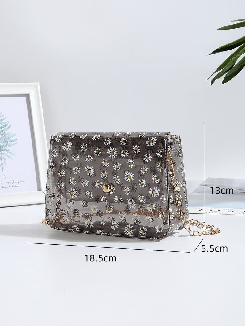 Mini Daisy Print Flap Chain Transparent Square Bag