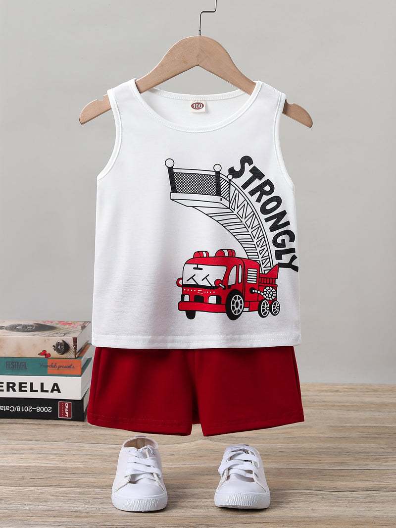 Toddler Boys Letter And Car Print Tank Top Shorts