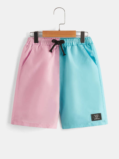 Boys Two Tone Letter Patched Detail Drawstring Waist Shorts