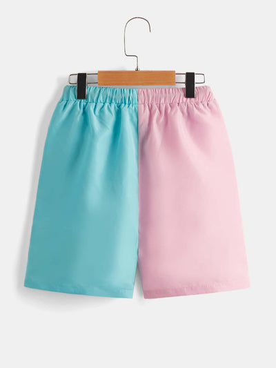 Boys Two Tone Letter Patched Detail Drawstring Waist Shorts