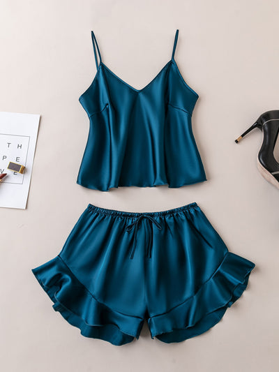 Ruffle Hem Satin PJ Set