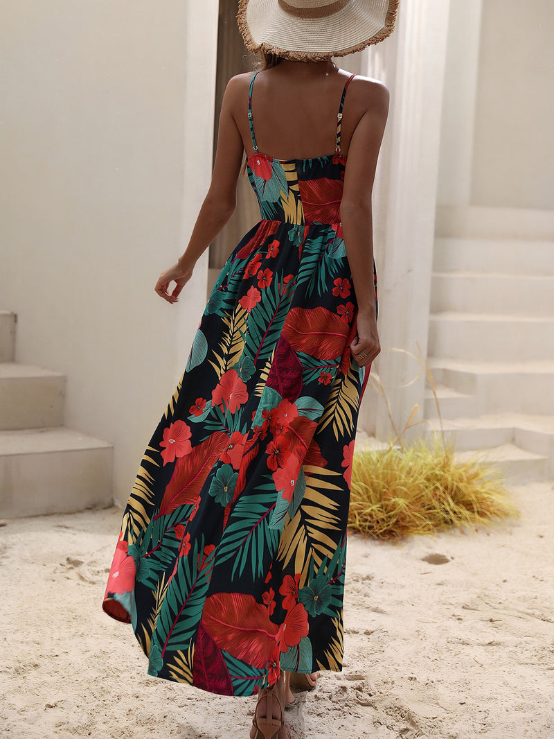 Tropical Print Split Thigh Cami Dress
