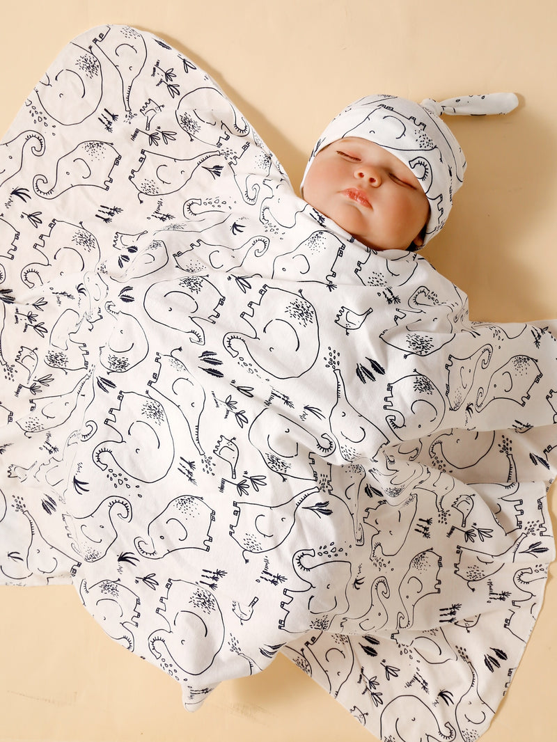 1pc Cartoon Graphic Baby Swaddling Blanket & 1pc Hat