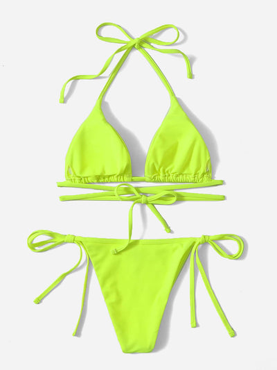 Neon Lime Triangle Tie Side Bikini Swimsuit