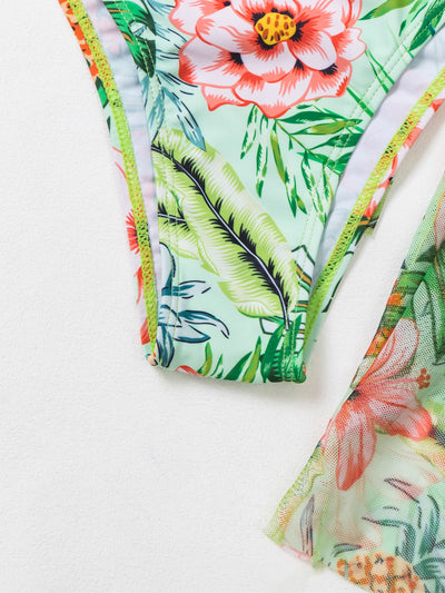 Floral Twist Push Up Bikini Swimsuit With Kimono