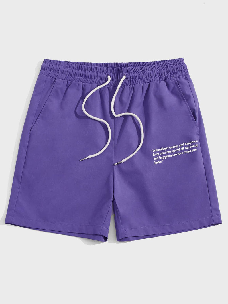 Men Slogan Graphic Drawstring Waist Shorts