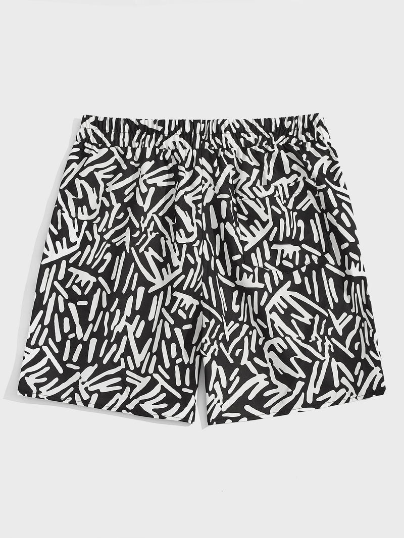 ROMWE Guys All Over Print Drawstring Shorts
