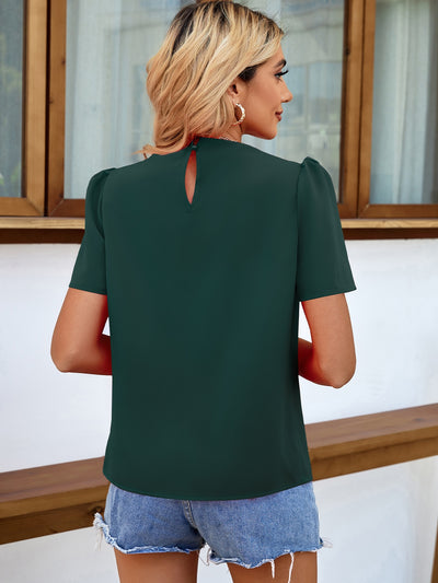 Mock Neck Keyhole Back Blouse