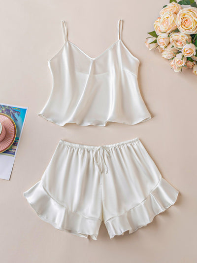 Ruffle Hem Satin PJ Set