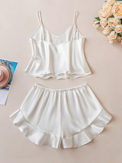 Ruffle Hem Satin PJ Set