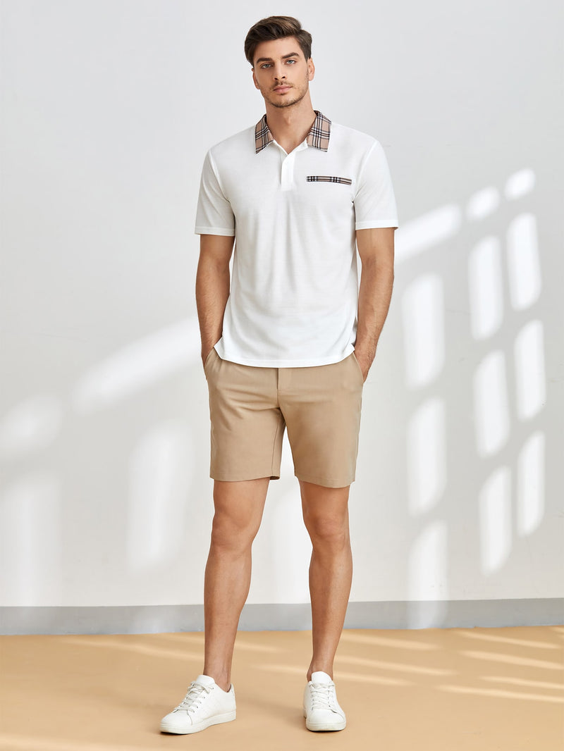 Men Plaid Decor Pocket Polo Shirt