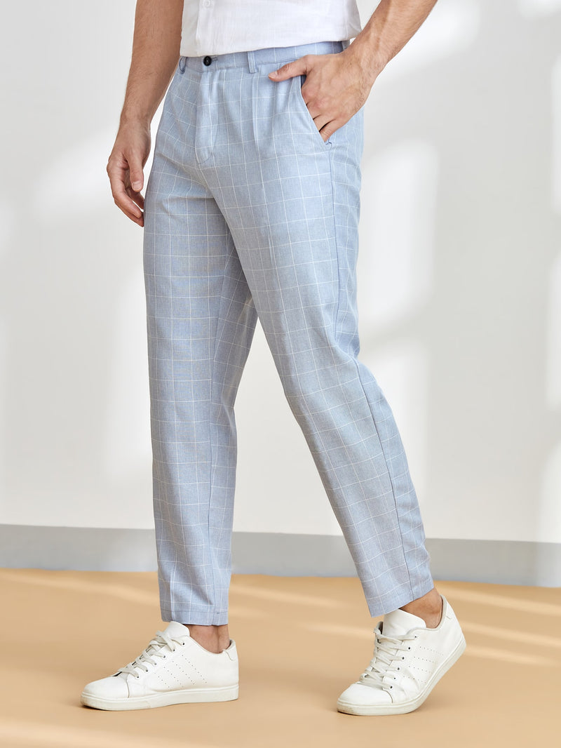 Men High Waist Plaid Tailored Pants