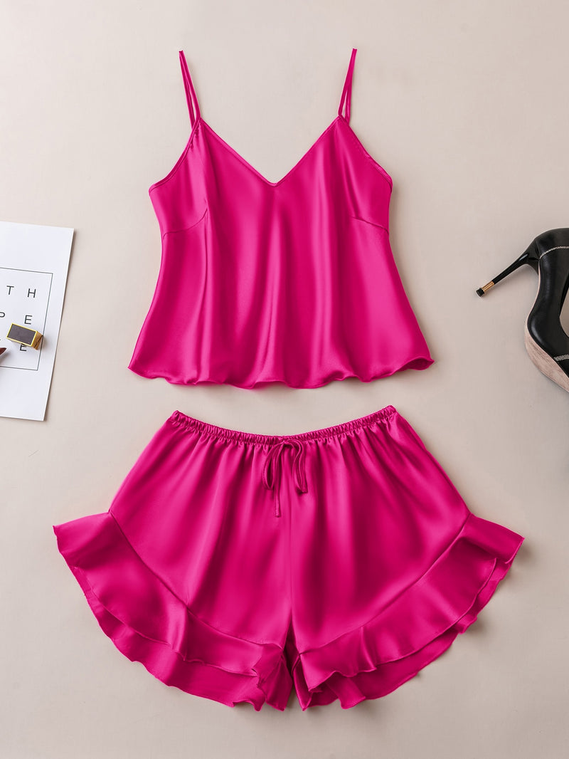 Ruffle Hem Satin PJ Set