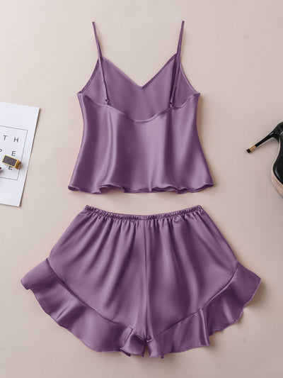 Ruffle Hem Satin PJ Set