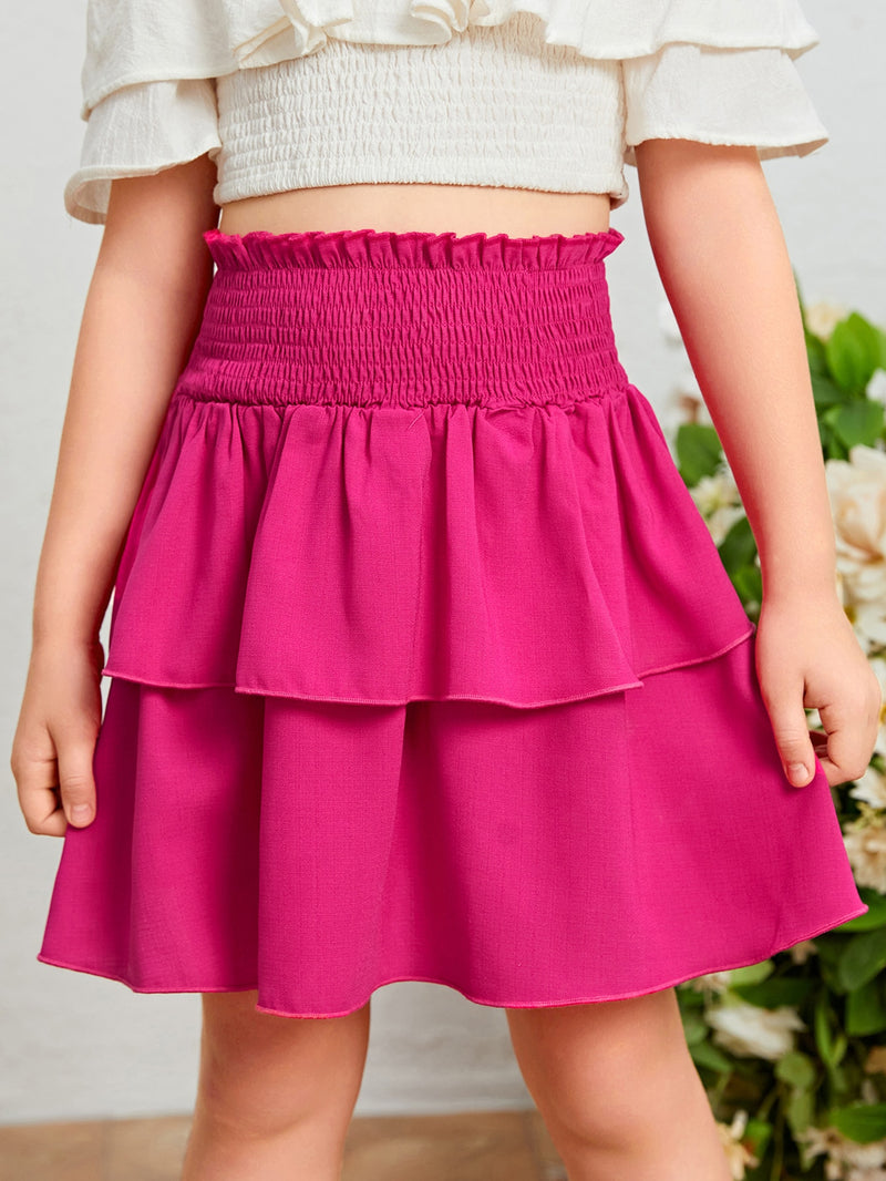 Girls Frill Trim Shirred Layered Skirt